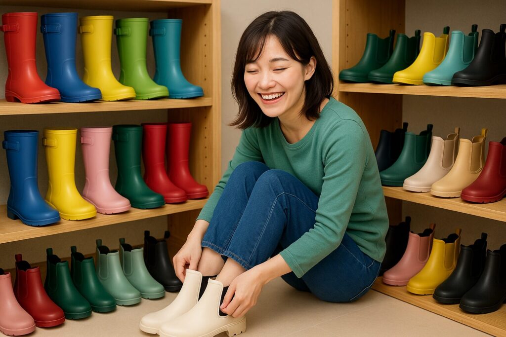 長靴を試着している女性