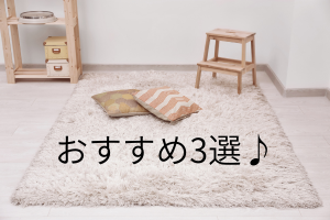 収納棚とチェアとラグとおすすめ3選♪の文字